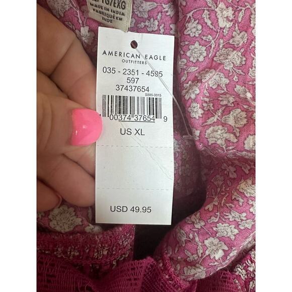 American Eagle Outfitters pink floral smocked boho top NWT XL milkmaid Cottage - Picture 6 of 10